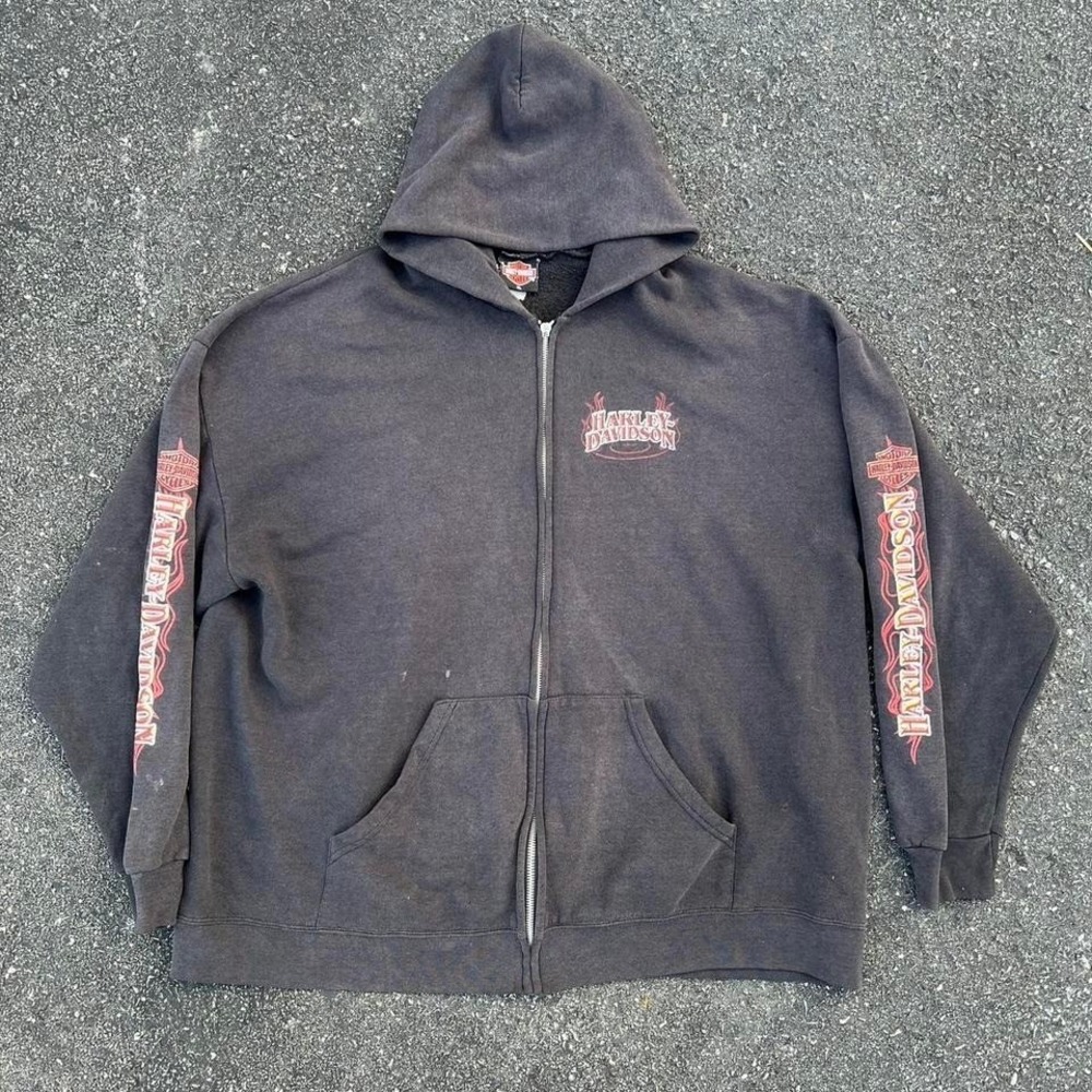 1990s Harley Davidson Graphic Flame Zip Up Hoodie size XL